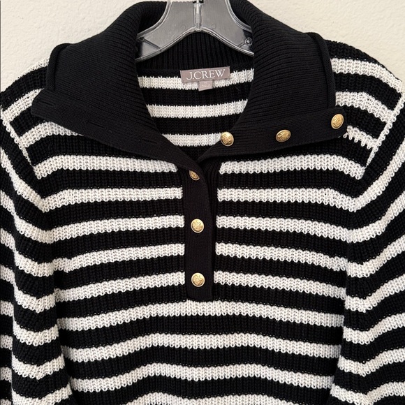 J. Crew Ribbed Cotton Button-Collar Sweater in Black and White Stripe Size XL - Picture 5 of 8